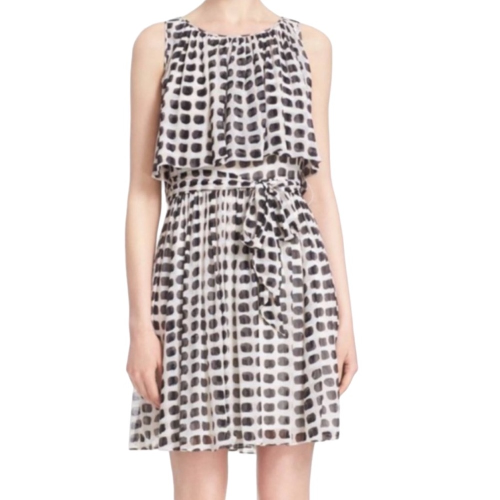 KATE SPADE New York Island Stamp Print Silk Chiffon Sleeveless Fit-n-Flare Dress